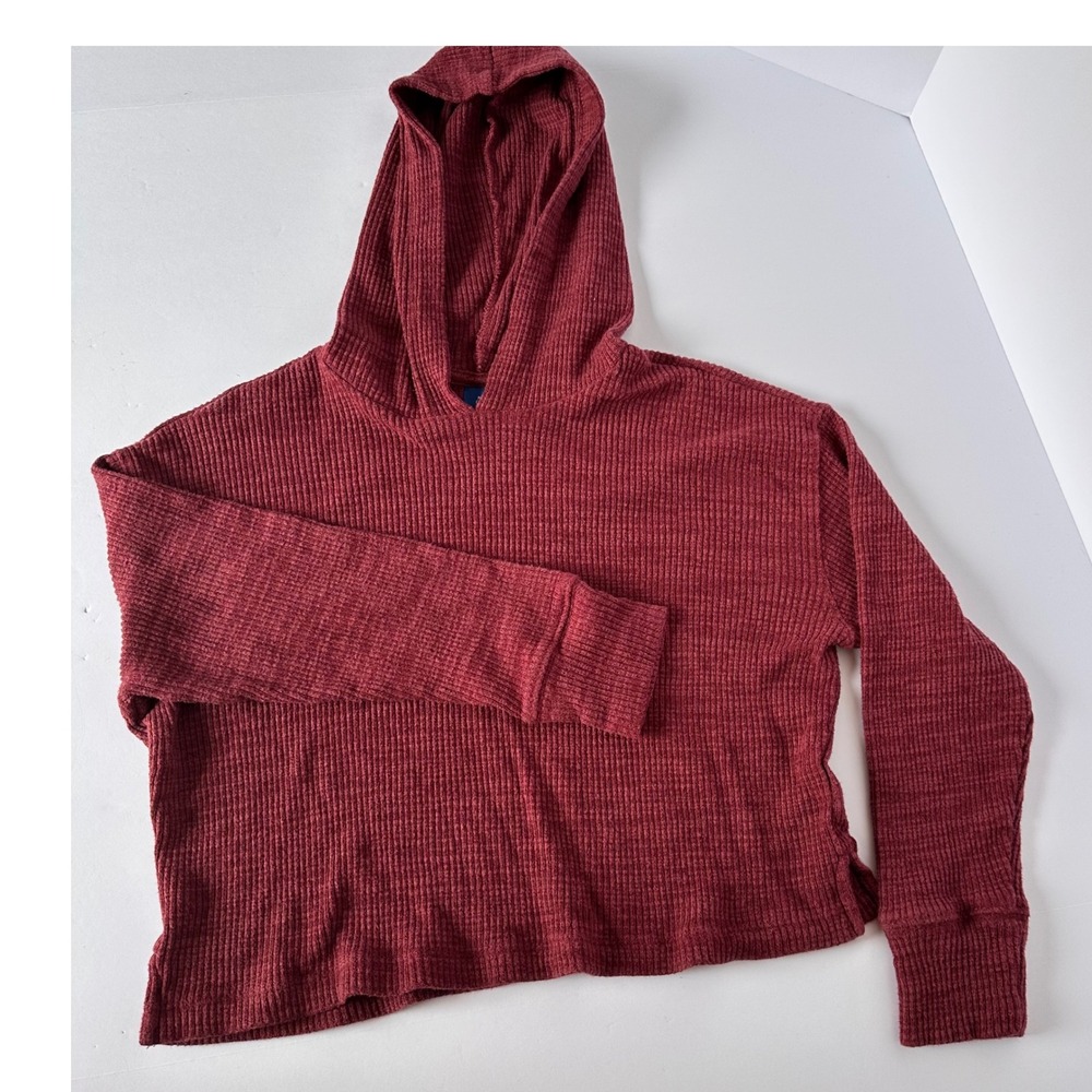 Old Navy Womens Maroon Waffle Knit Cropped‎ Pullover Hoodie - Size Medium